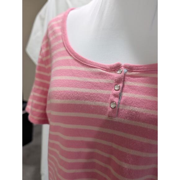 Tommy Hilfiger Shirt Women's Pink Striped V-neck Short Sleeves Tshirt Size XL - Picture 2 of 12